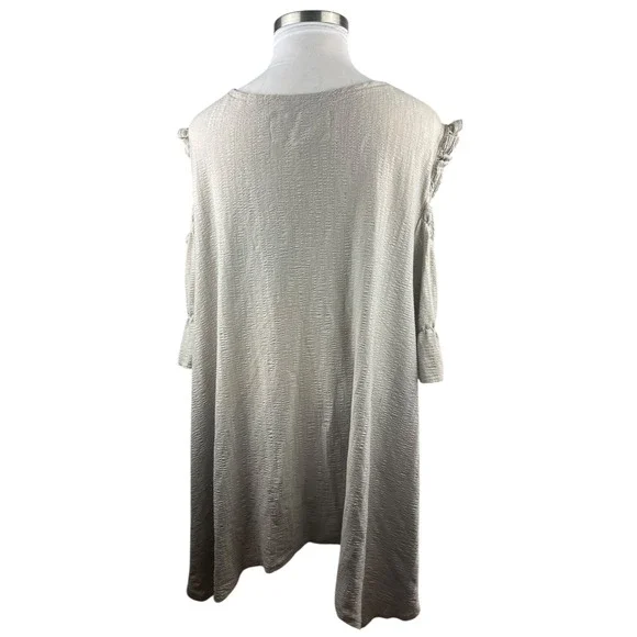 Farmhouse Frocks Cold Shoulder Lagonlook Oversized Tunic Top Tan Plus Size XXXL - Picture 8 of 16